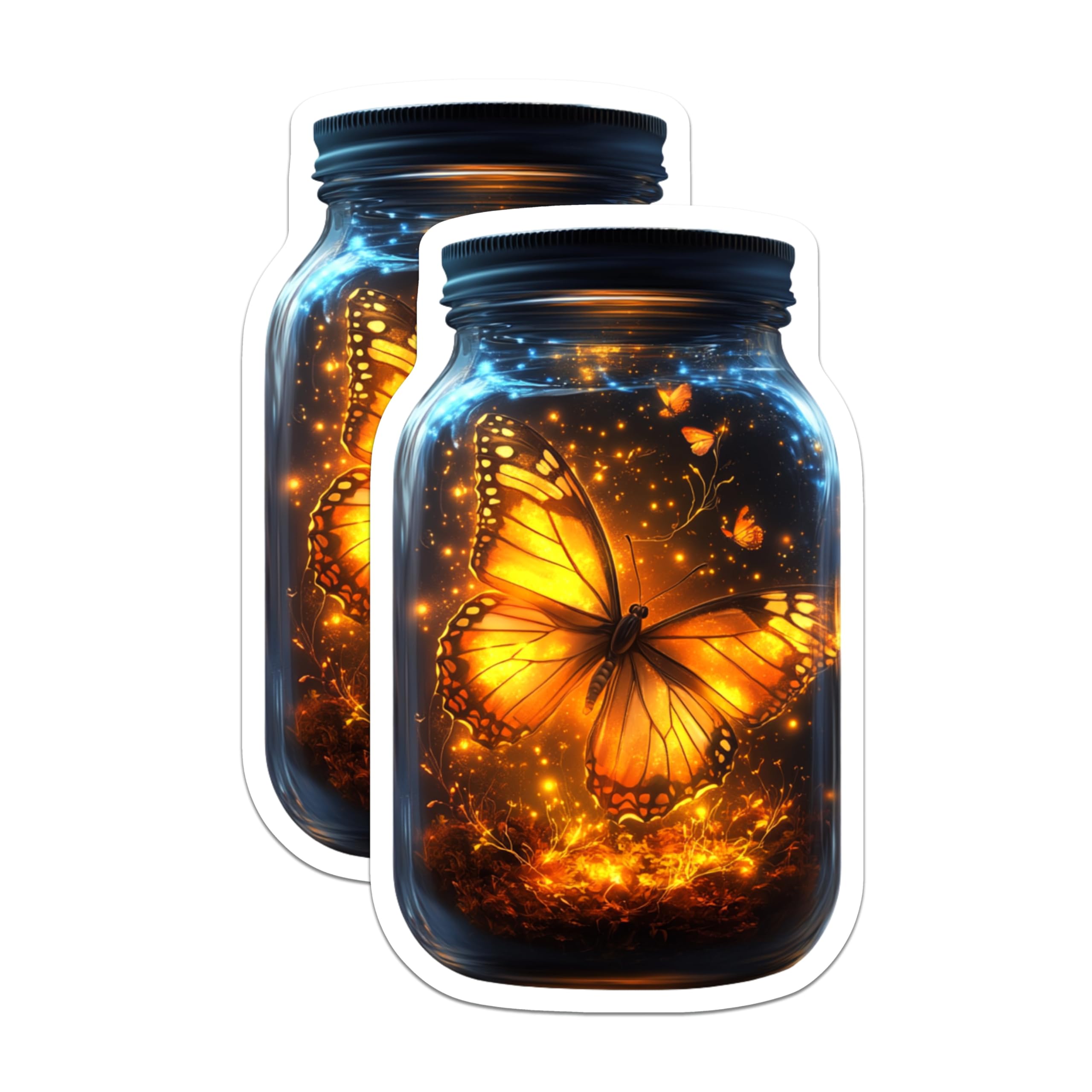 (2 Pack) Glowing Butterfly Magnets - Enchanted Mason Jar Art - Mystical Firefly Decor - Whimsical Fridge Accents - 5 Inches On Longest Side - Thick Durable Magnet - Made in USA - MAG24652