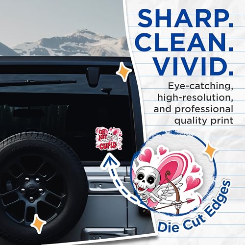 (2 Pack) Cupid Skeleton Stickers - Valentine Skull Stickers - Cute Skull Cupid Decal - 5" On Longest Side - Sticks to Any Smooth Flat Surface - Made in USA - BMCS3020
