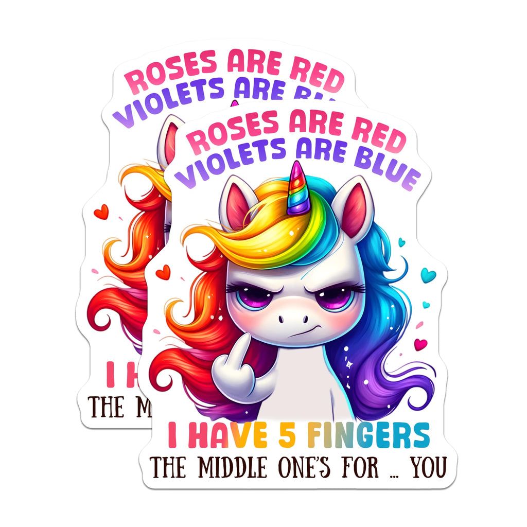 (2 Pack) Funny Unicorn Quote Magnets - Middle Finger Unicorn Magnets - Roses are Red Violets are Blue Magnets - 5" On Longest Side - for Cars, Refrigerators, Toolboxes, Lockers - Made in USA BMCS3345