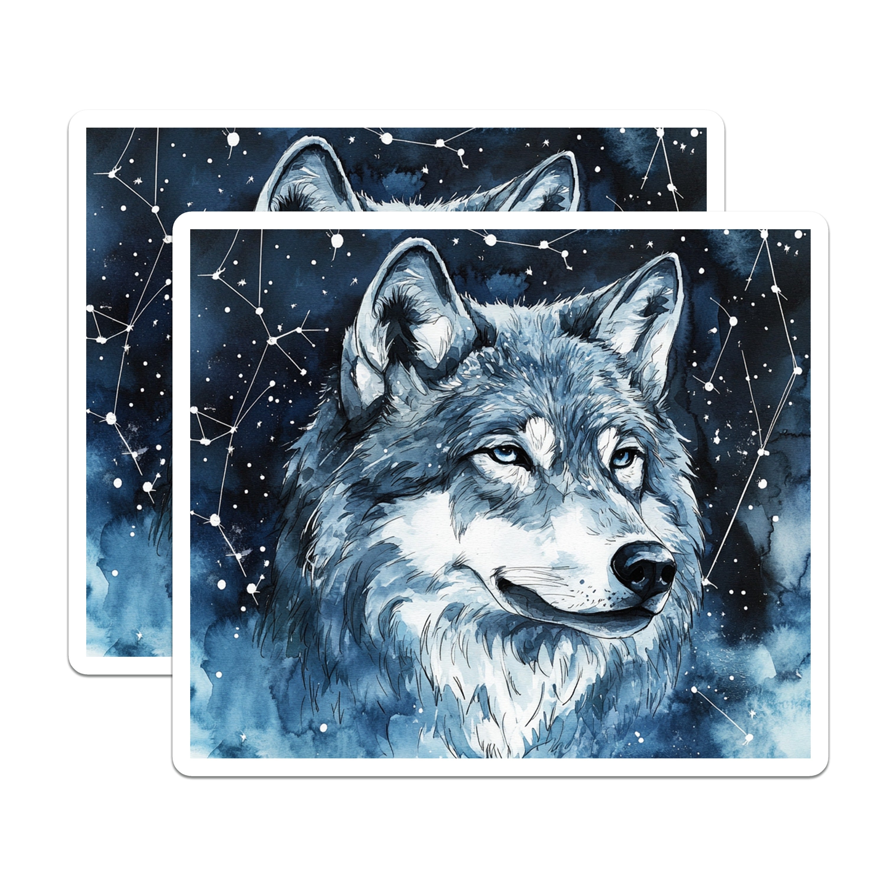 (2 Pack) Celestial Wolf Magnets - Watercolor Animal Fridge Decor - Starry Night Spirit Wildlife - 5 Inches On Longest Side - Thick Durable Magnet - Made in USA - MAG39726