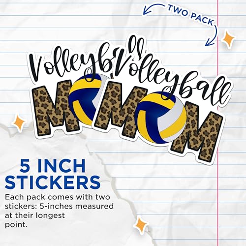 (2 Packs) Volleyball Mom Stickers - Volleyball Player Mom Decals - 5 Inches On Longest Side - Premium Vinyl Decal - Sticks to Any Smooth Flat Surface - Made in USA - BMCS2351