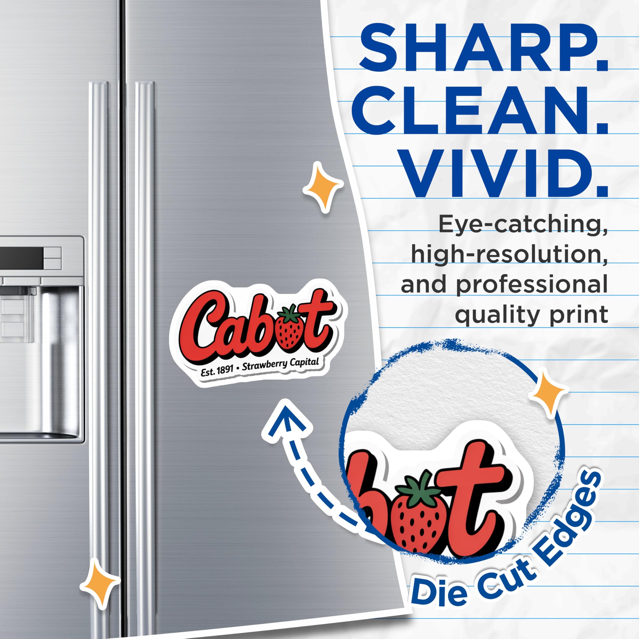 (2 Pack) Cabot Strawberry Magnets - Fridge Decor - Kitchen Magnets - 5" On Longest Side - Premium Magnet - for Cars, Refrigerators, Toolboxes, Lockers - Made in USA - MAG18652