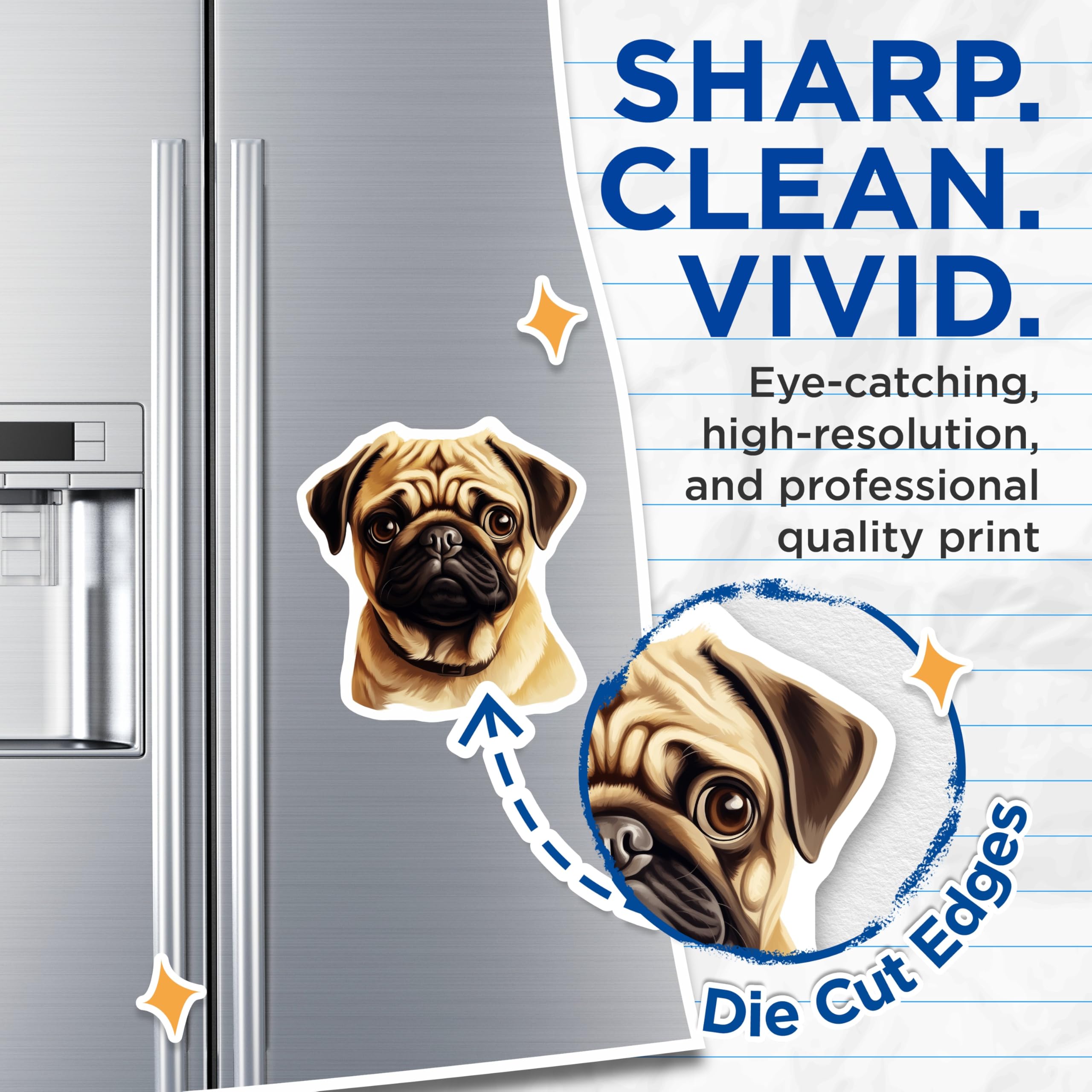 (2 Pack) Fawn Pug Dog Magnets - Adorable Pet Lover Decoration - Canine Companion Refrigerator Locker Whiteboard Accessory - 5 Inches On Longest Side - Thick Durable Magnet - Made in USA - MAG24748