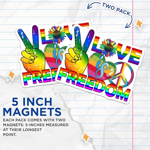 (2 Pack) Love is Freedom Magnets Magnets - Rainbow Pride - 5" On Longest Side - Made in USA - Sticks to Refrigerators & Metal Surfaces - MAG9194
