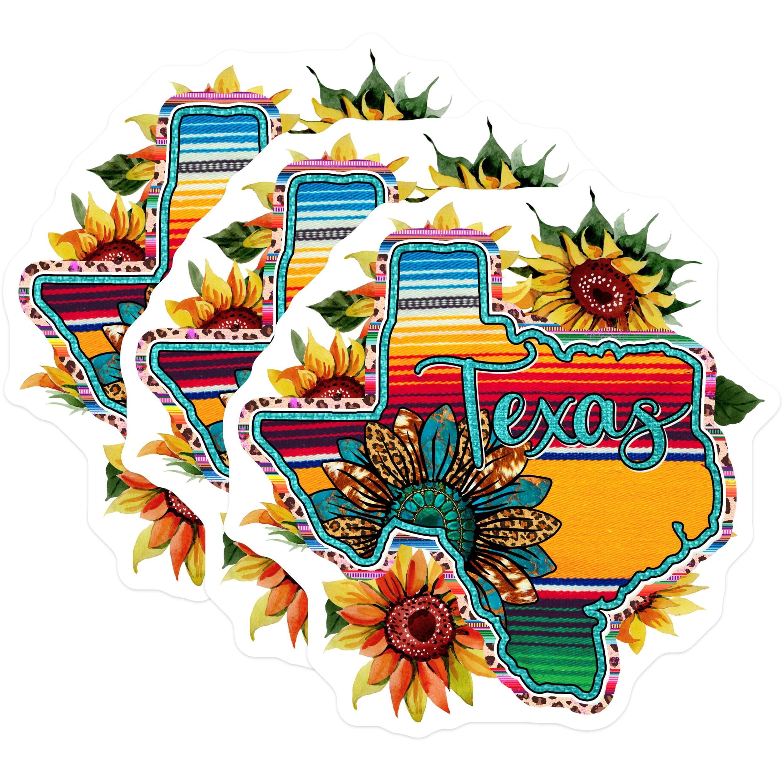 (3 Pack) Texas Sunflower Decals - Boho Laptop Decal - Country Southwestern Decals - 3 Inches On Longest Side - Easy Peel & Apply - Made in USA - 3MCS4496