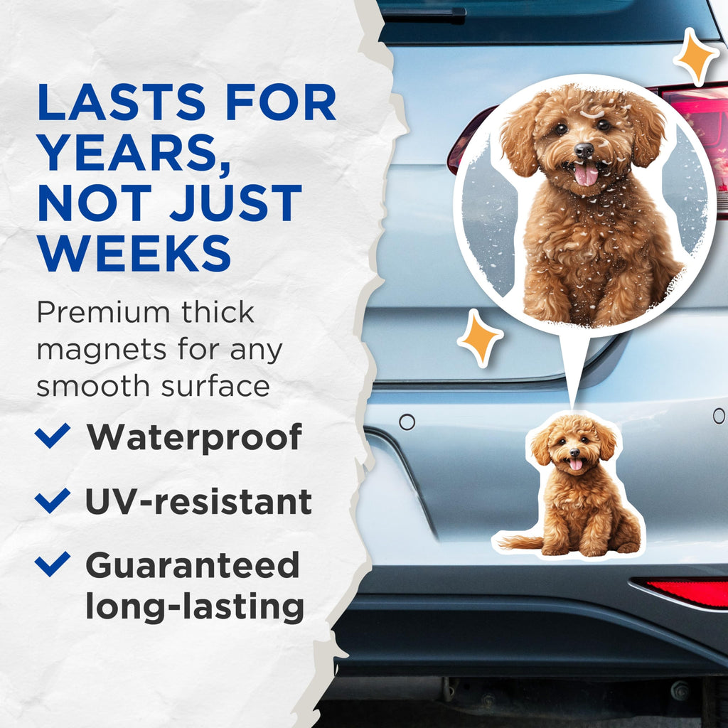 (2 Pack) Cute Goldendoodle Magnets - Labradoodle Dog Decor - Poodle Puppy Fridge Magnets - 5 Inches On Longest Side - Thick Durable Magnet - Made in USA - MAG25180