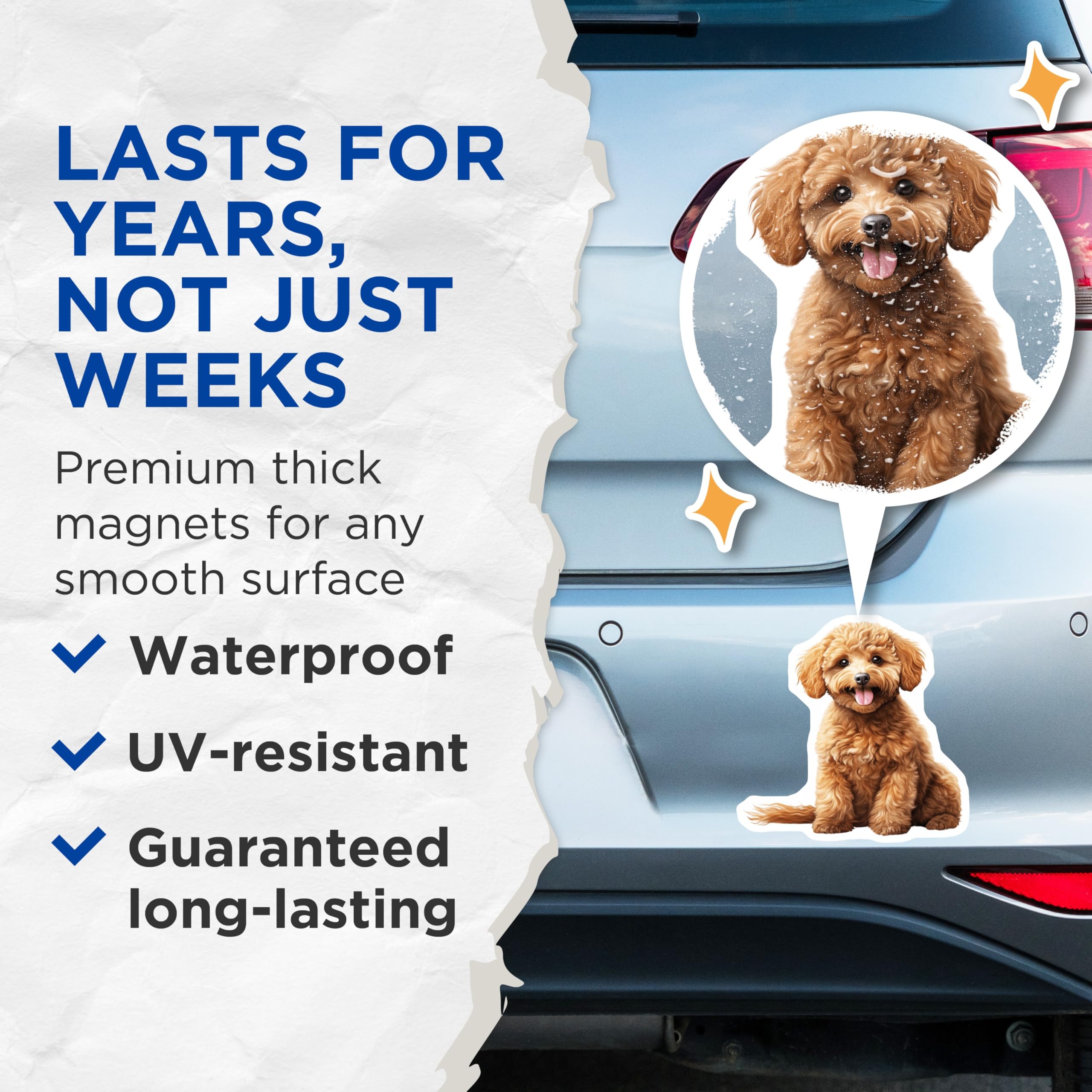 (2 Pack) Cute Goldendoodle Magnets - Labradoodle Dog Decor - Poodle Puppy Fridge Magnets - 5 Inches On Longest Side - Thick Durable Magnet - Made in USA - MAG25180