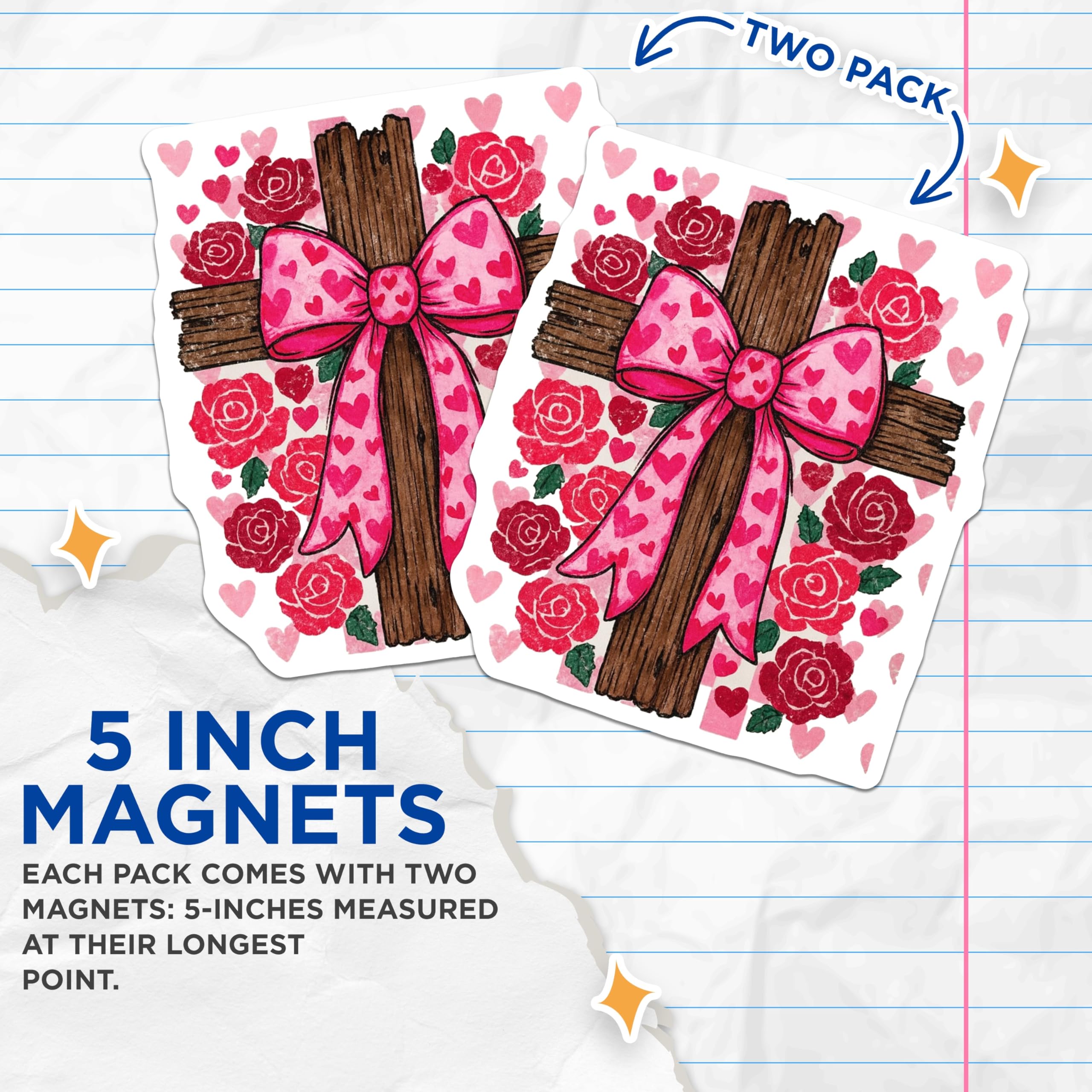 (2 Pack) Christian Cross Magnets - Hearts and Roses Design - Religious Home Decor - 5" On Longest Side - Premium Magnet - for Cars, Refrigerators, Toolboxes, Lockers - Made in USA - MAG16721
