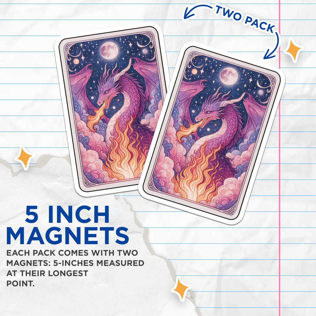 (2 Pack) Purple Dragon Magnets - Fire Breathing Mythical Creature - Starry Night Moon Fantasy Decor - 5 Inches On Longest Side - Thick Durable Magnet - Made in USA - MAG20974