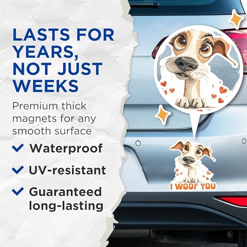 (2 Packs) I Woof You Jack Russell Terrier Magnets - Jack Russell Dog Breed Magnets - 5 Inches On Longest Side - Premium Magnet - for Fridges, Toolboxes, Cars - Made in USA - MAG2528