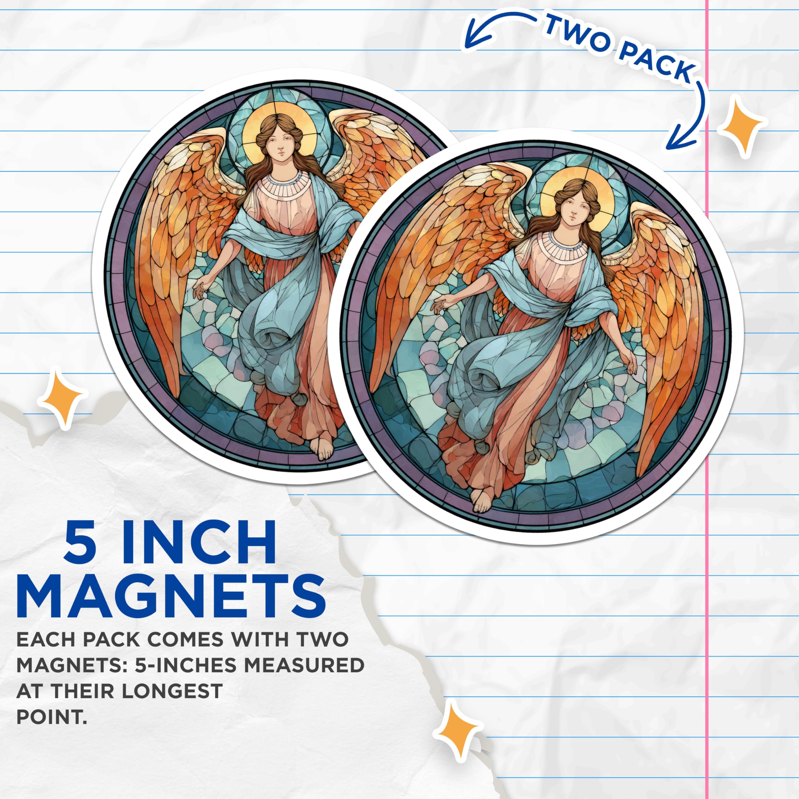 (2 Pack) Angel Magnets - Stained Glass Decor - Religious Kitchen Accessories - 5" On Longest Side - Premium Magnet - for Cars, Refrigerators, Toolboxes, Lockers - Made in USA - MAG14673