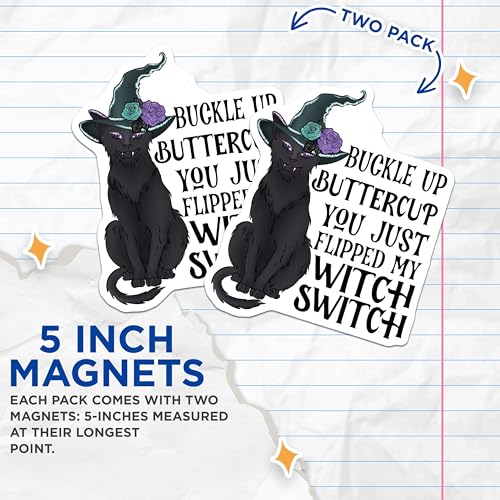 (2 Pack) Witch Switch Magnets - Black Cat - Halloween Fridge Magnets - Inspirational Witch Quote - 5" On Longest Side - for Cars, Fridges, Toolboxes - Made in USA - MAG4168