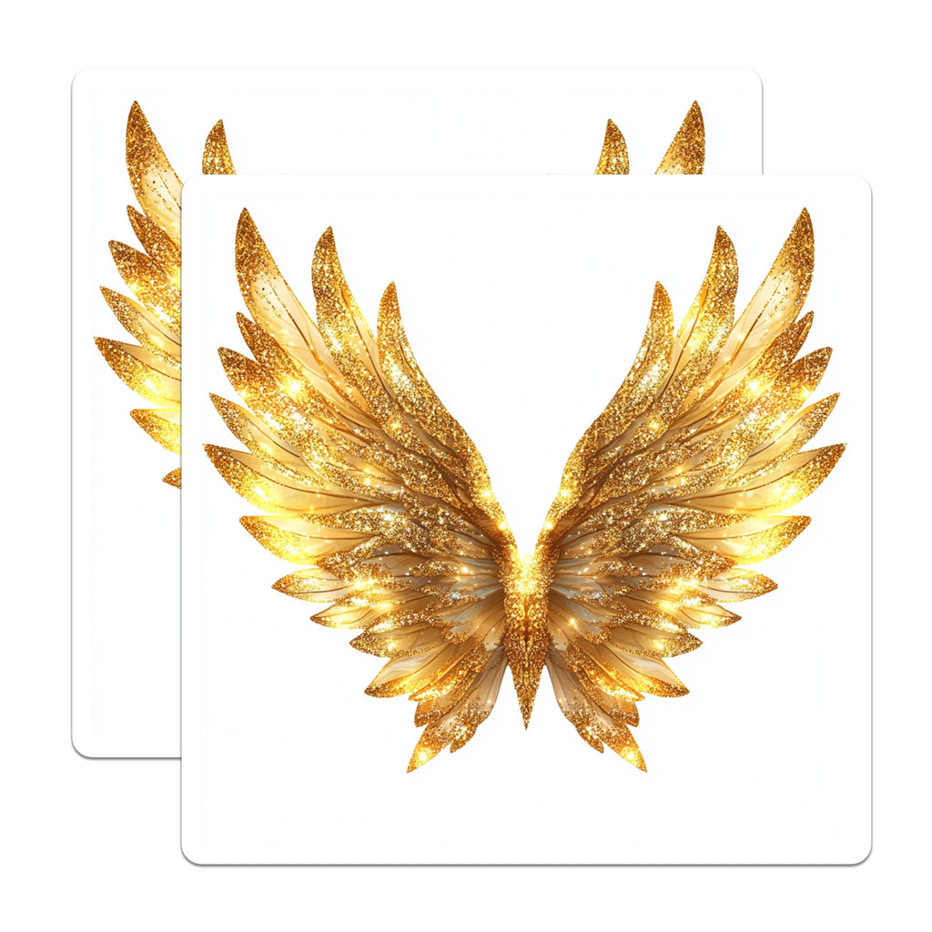 (2 Pack) Golden Angel Wings Magnets - Faux Glitter Wing Decor - Celestial Fridge Art - Spiritual Home Accents - 5 Inches On Longest Side - Thick Durable Magnet - Made in USA - MAG27895