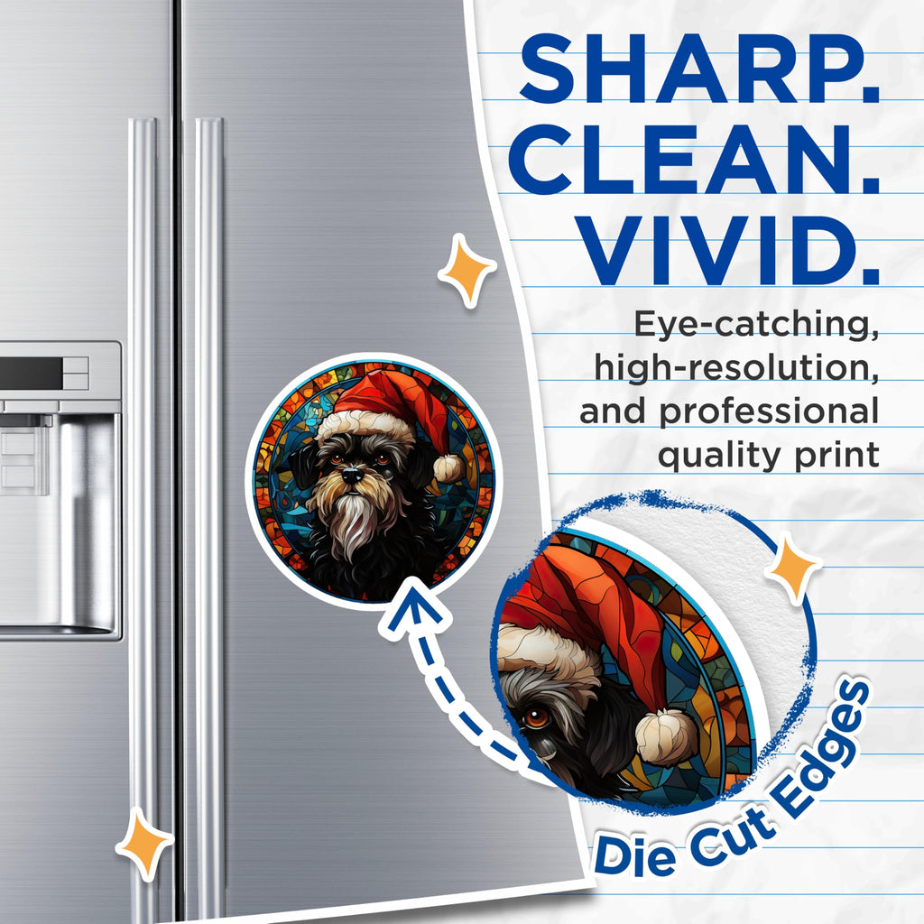 (2 Pack) Schnauzer Christmas Dog Magnets - Stained Glass Pet Art - Holiday Fridge Decor - 5 Inches On Longest Side - Thick Durable Magnet - Made in USA - MAG30199