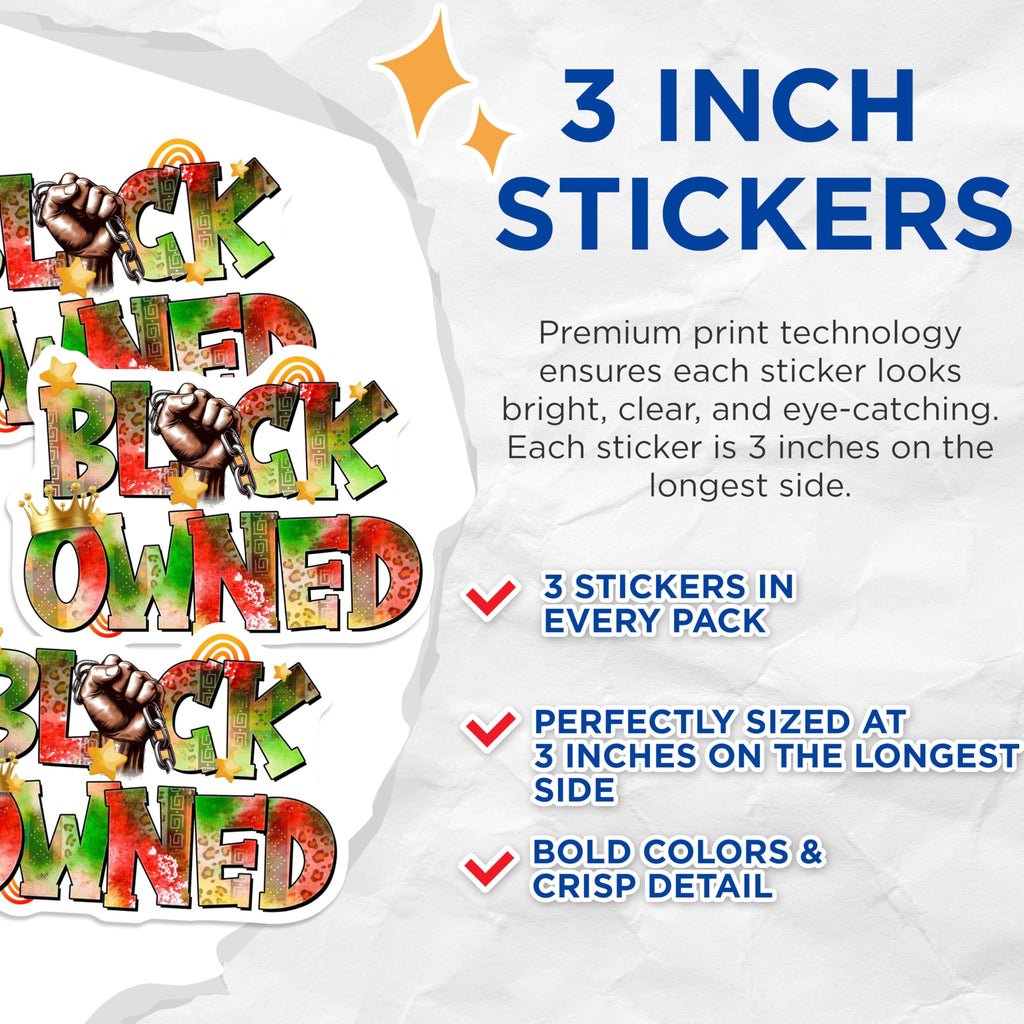 (3 Pack) Black Owned Decals - Laptop Decals - Business Stickers - 3 Inches On Longest Side - Easy Peel & Apply - Made in USA - 3MCS6609