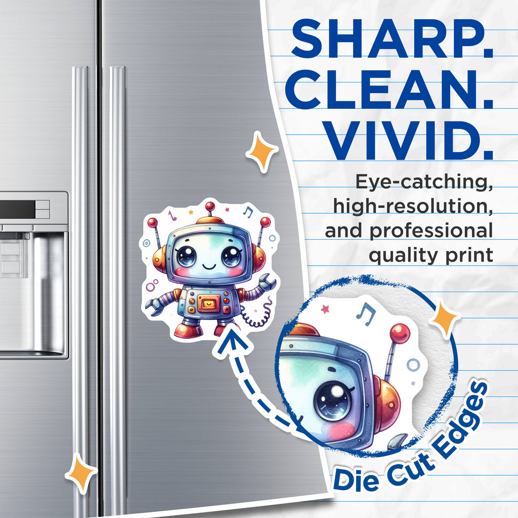 (2 Pack) Cute Robot Magnets - Kawaii Sci Fi Decor - Whimsical Kids Room - Refrigerator Locker Accessory - 5 Inches On Longest Side - Thick Durable Magnet - Made in USA - MAG39163