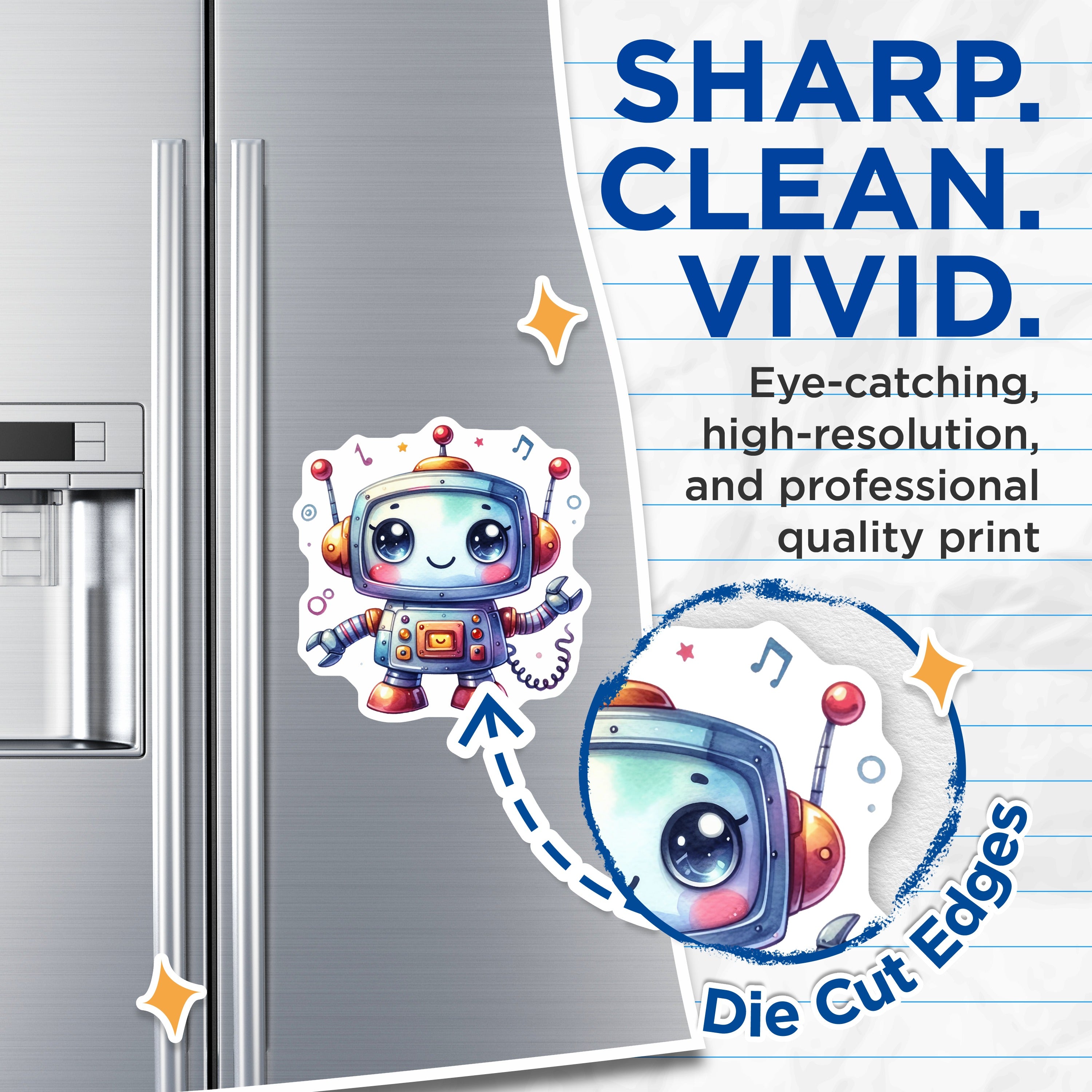 (2 Pack) Cute Robot Magnets - Kawaii Sci Fi Decor - Whimsical Kids Room - Refrigerator Locker Accessory - 5 Inches On Longest Side - Thick Durable Magnet - Made in USA - MAG39163