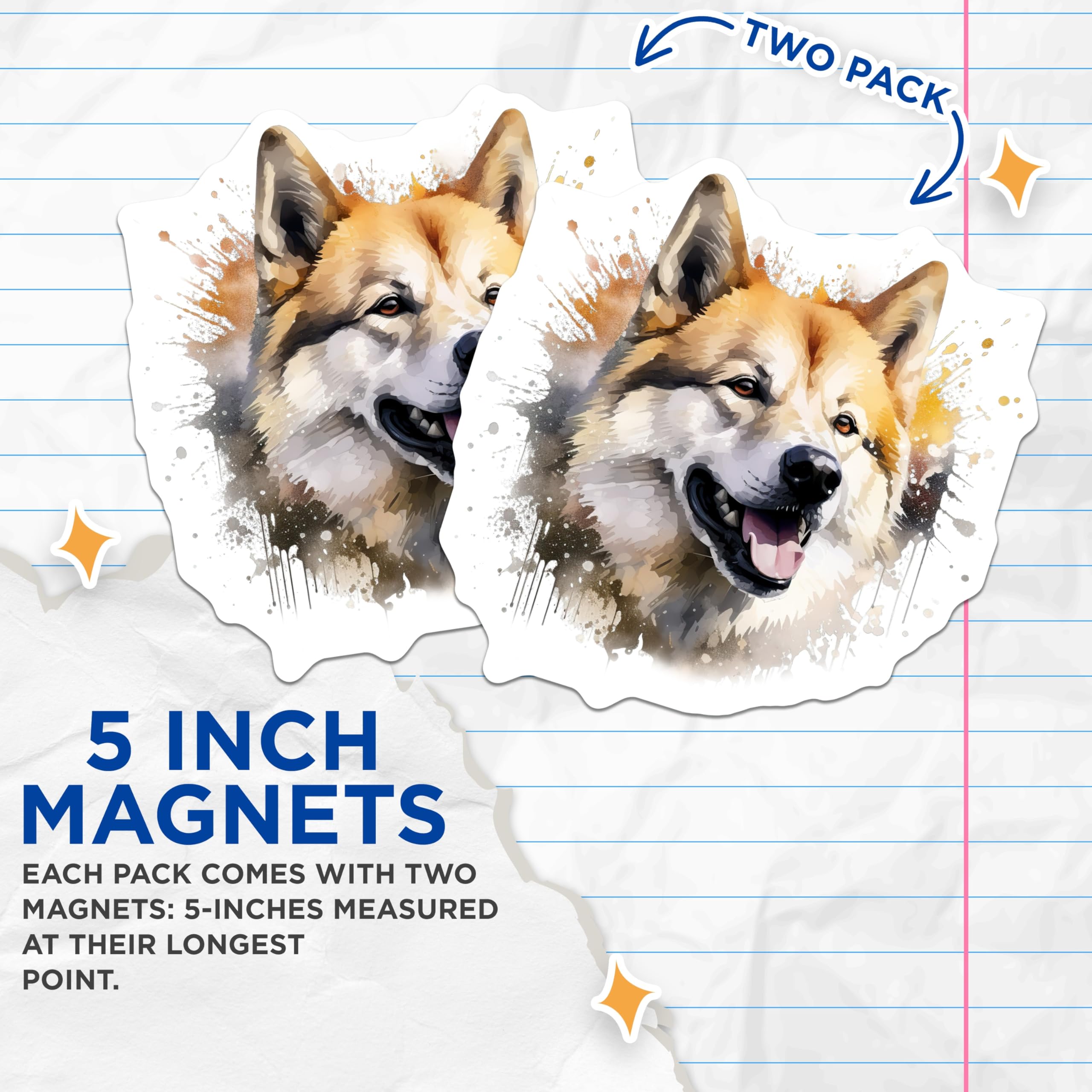 (2 Pack) Watercolor Dog Magnets - Shiba Inu Akita Art - Pet Lover Fridge Decor - 5 Inches On Longest Side - Thick Durable Magnet - Made in USA - MAG30536