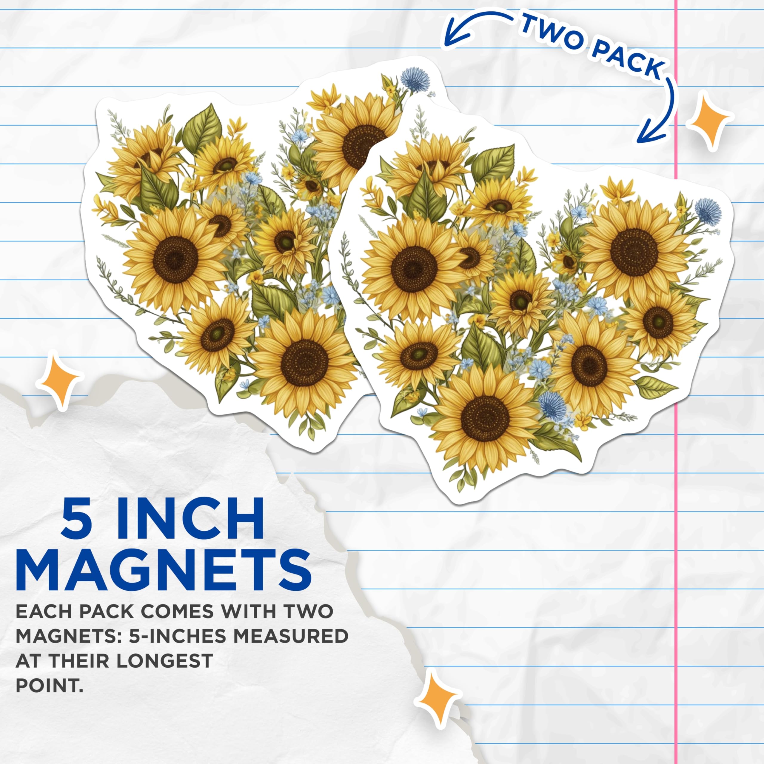 (2 Pack) Sunflower Heart Magnets - Floral Decoration - Kitchen Fridge Decor - 5" On Longest Side - Premium Magnet - for Cars, Refrigerators, Toolboxes, Lockers - Made in USA - MAG16475