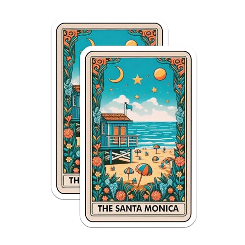 (2 Pack) Santa Monica Decor Magnet - Coastal Art - Ocean View - Surf Shack - 5" On Longest Side - Sticks to Smooth Flat Surfaces - Made in USA - MAG10320