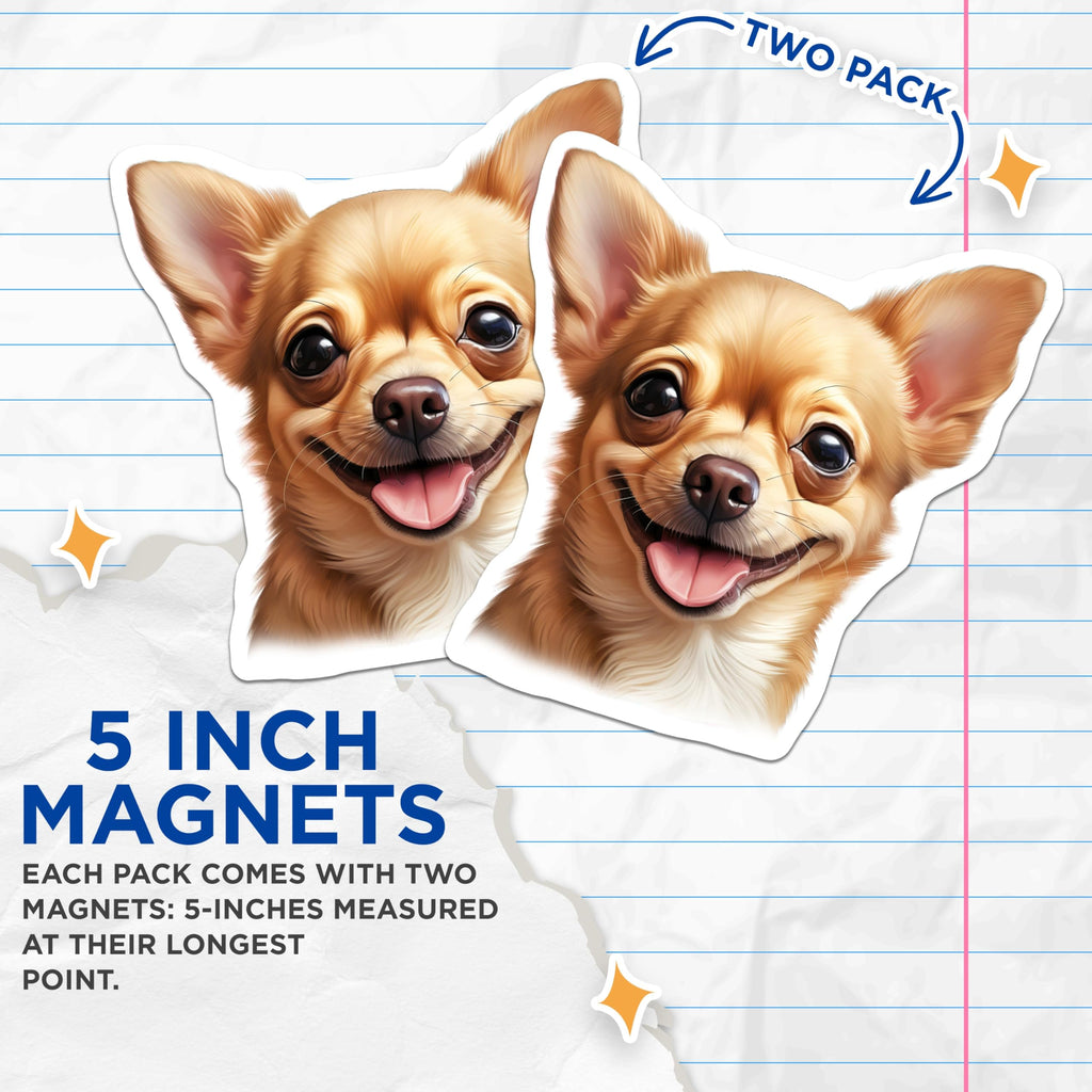 (2 Pack) Chihuahua Dog Magnets - Cute Pet Owner Refrigerator Decor - Smiling Animal Lover Accessory - 5 Inches On Longest Side - Thick Durable Magnet - Made in USA - MAG25672