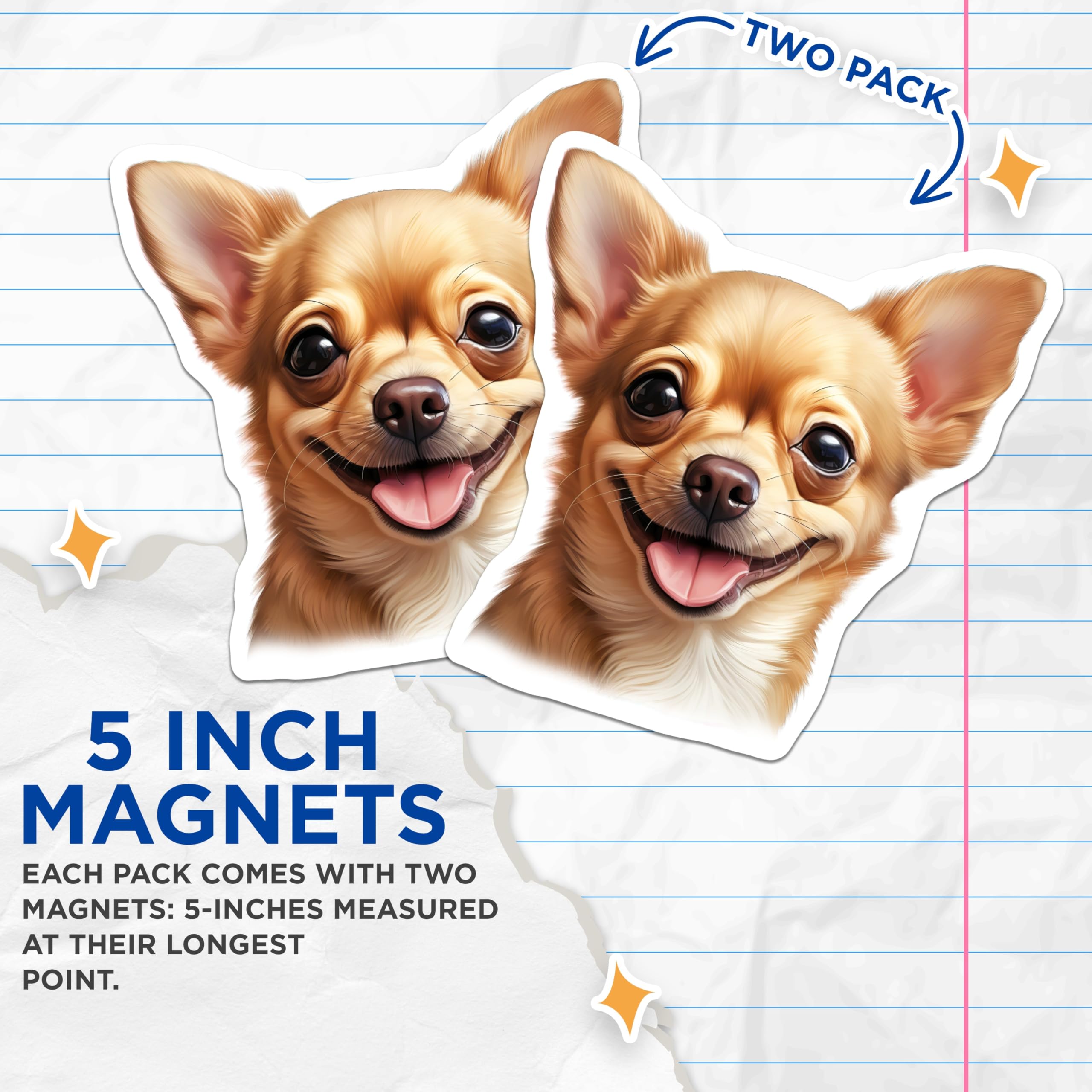 (2 Pack) Chihuahua Dog Magnets - Cute Pet Owner Refrigerator Decor - Smiling Animal Lover Accessory - 5 Inches On Longest Side - Thick Durable Magnet - Made in USA - MAG25672