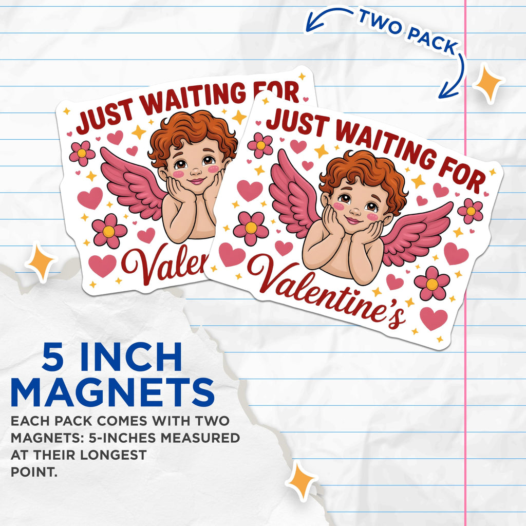 (2 Pack) Valentine Cupid Angel Magnets - Just Waiting For Love Day February Decor - Sweet Cherub Refrigerator Locker Ornament - 5 Inches On Longest Side - Thick Durable Magnet - Made in USA - MAG23035
