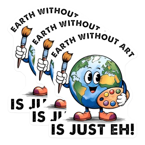 (3 Pack) Earth Without Art Decals - Funny Planet Artwork Stickers - Artistic Earth Cartoon - 3 Inches On Longest Side - Easy Peel & Apply - Made in USA - 3MCS6462