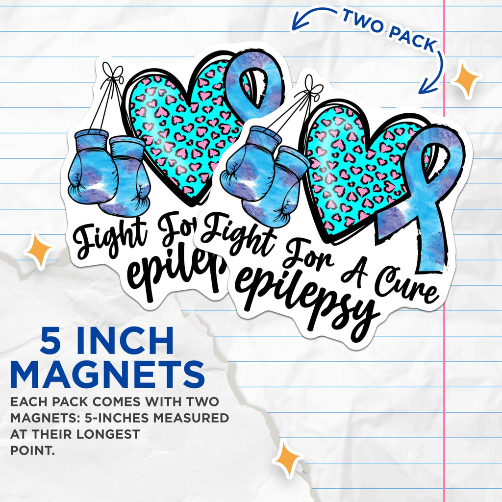 (2 Pack) Fight for A Cure Epilepsy Magnets - Boxing Gloves - Awareness Ribbon Magnets - 5" On Longest Side - for Cars, Fridges, Toolboxes - Made in USA - MAG4292