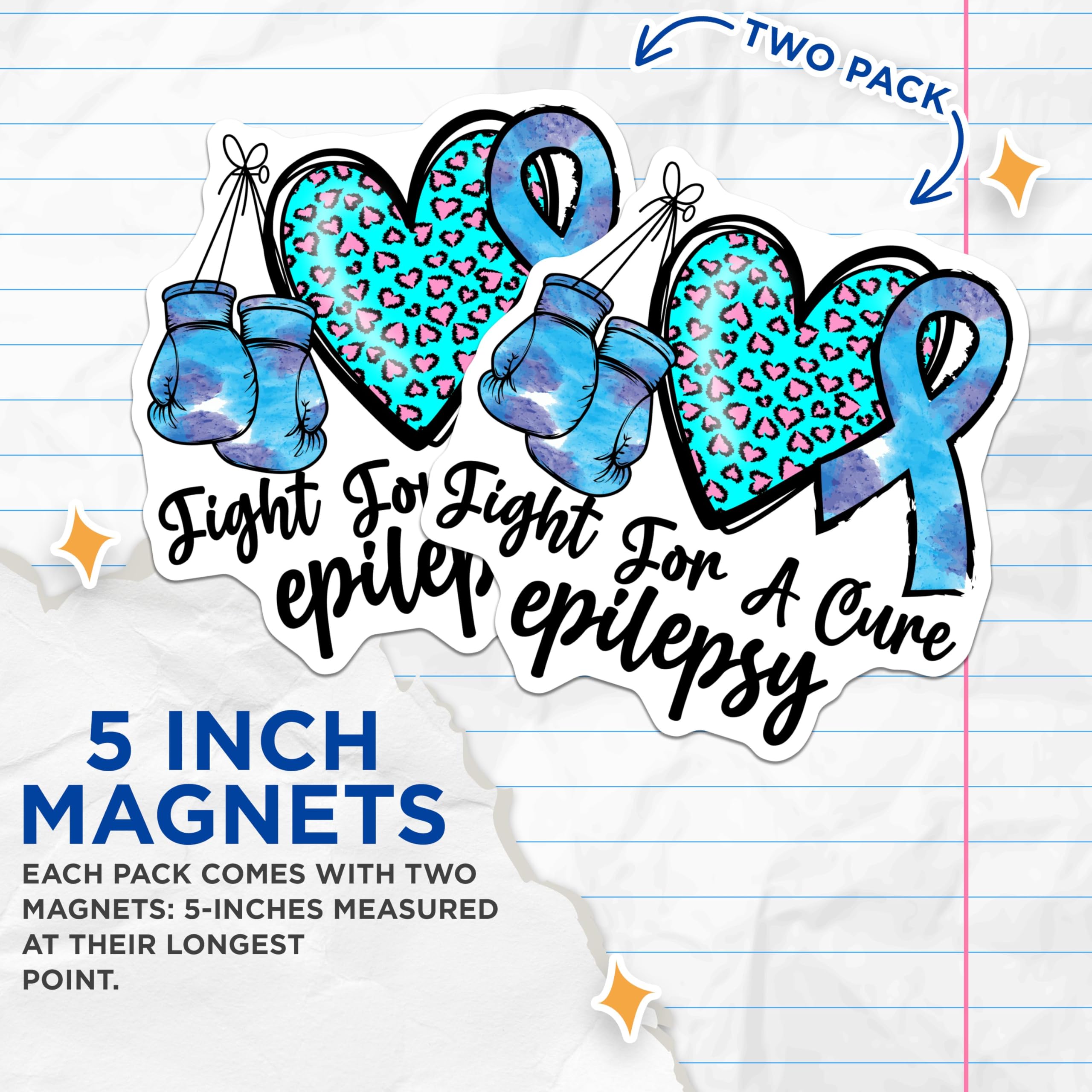 (2 Pack) Fight for A Cure Epilepsy Magnets - Boxing Gloves - Awareness Ribbon Magnets - 5" On Longest Side - for Cars, Fridges, Toolboxes - Made in USA - MAG4292