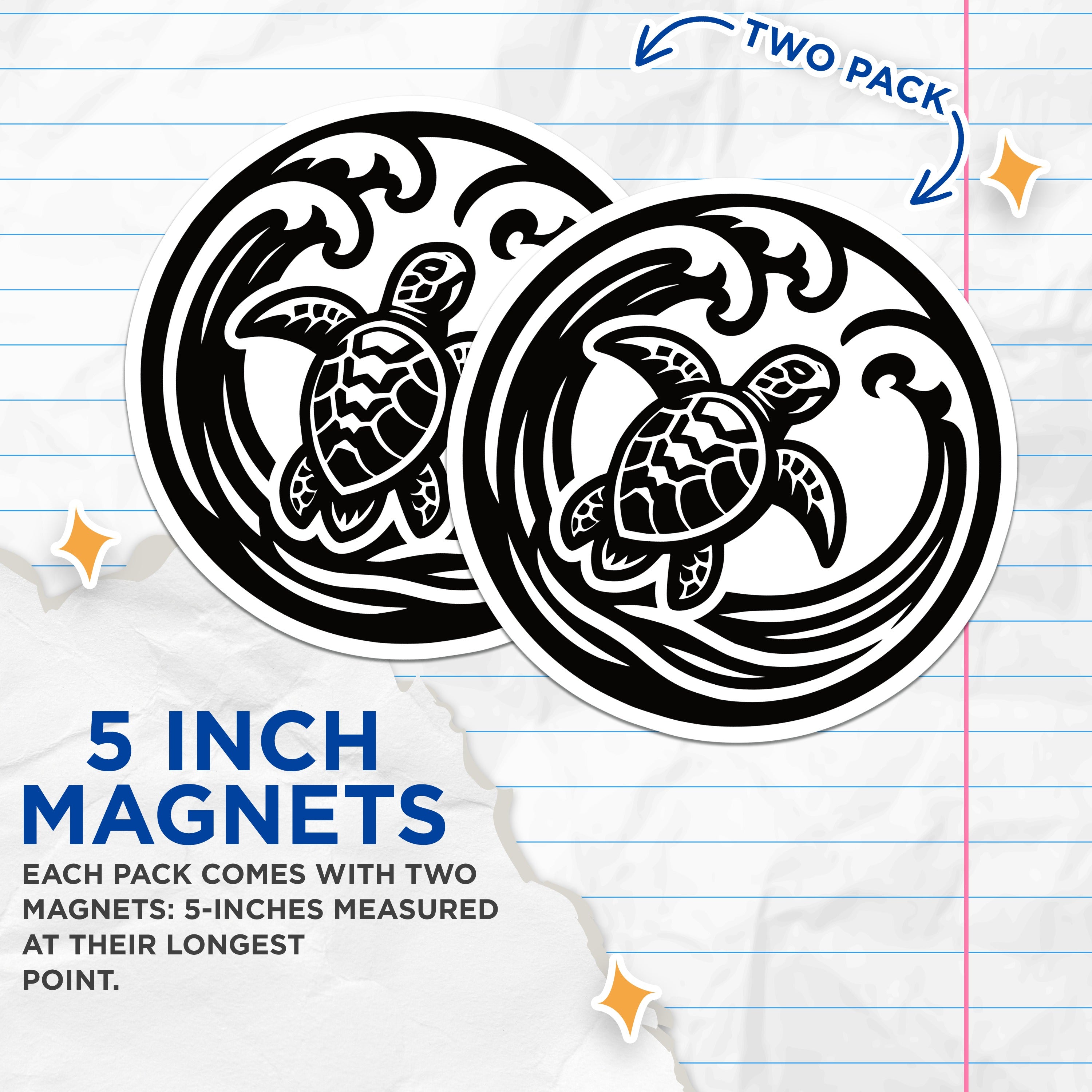 (2 Pack) Sea Turtle Ocean Waves Magnets - Tribal Polynesian Art - Marine Life Coastal Decor - 5 Inches On Longest Side - Thick Durable Magnet - Made in USA - MAG38488