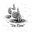 (2 Pack) Im Fine Skeleton Hand Magnets - Sarcastic Thumbs Up Decor - Morbid Humorous Fridge Art - 5 Inches On Longest Side - Thick Durable Magnet - Made in USA - MAG23225
