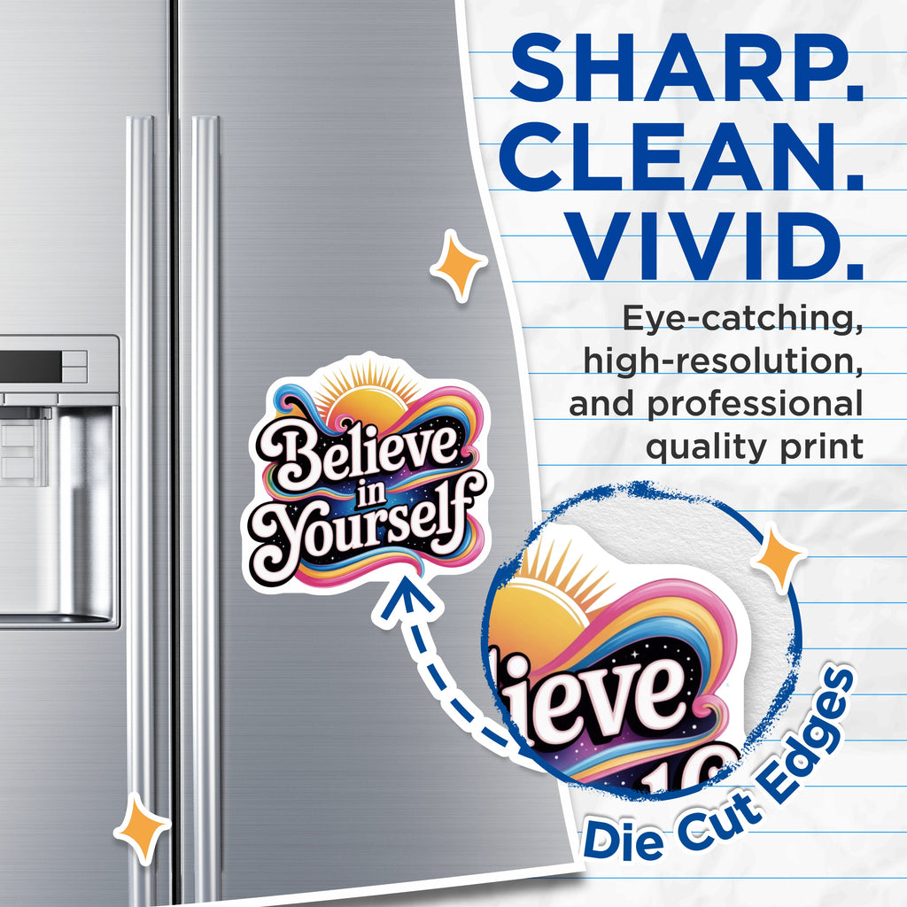 (2 Pack) Believe in Yourself Magnets - Motivational Affirmation - Positive Vibes Aesthetic - Self Love Decor for Teens - 5 Inches On Longest Side - Thick Durable Magnet - Made in USA - MAG36794