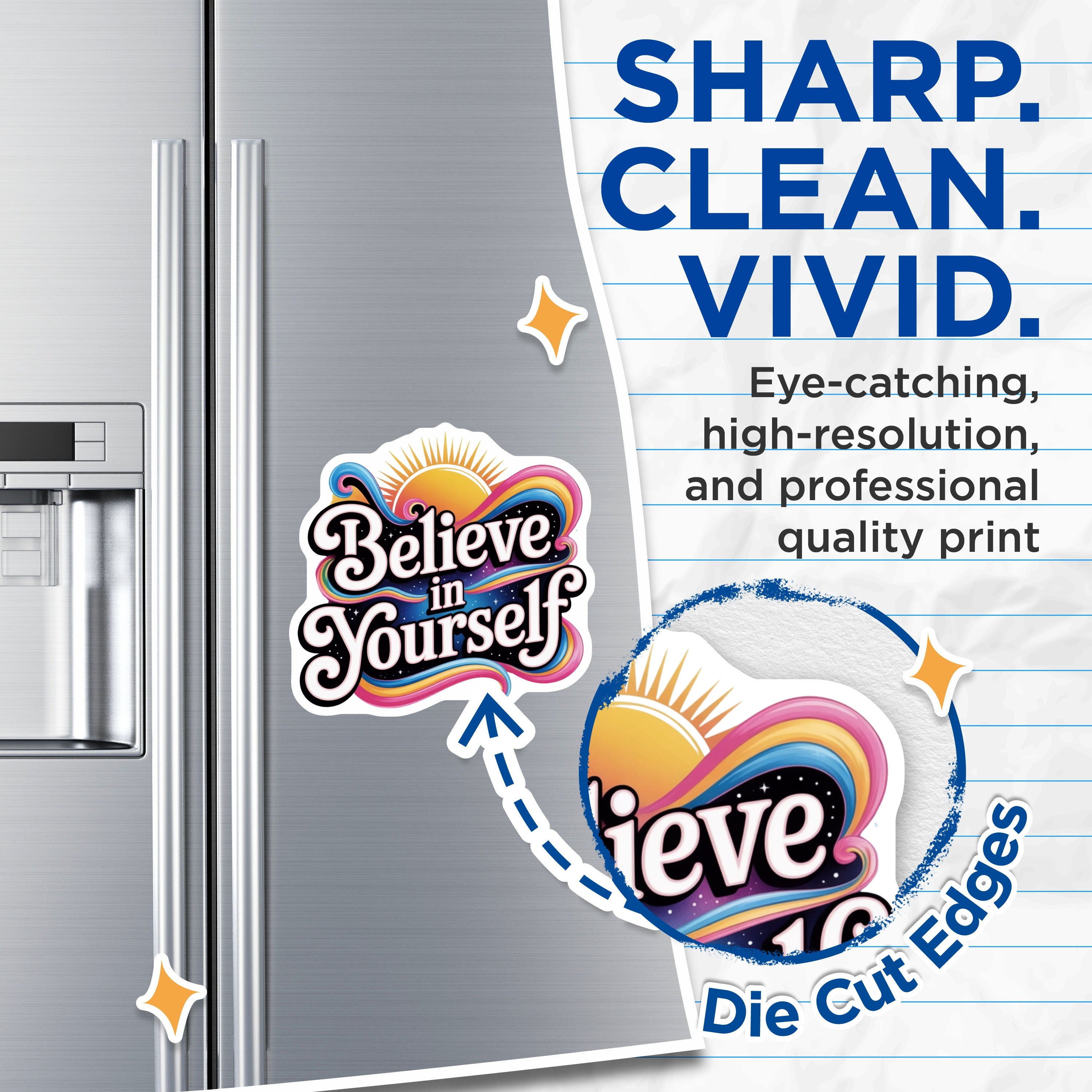(2 Pack) Believe in Yourself Magnets - Motivational Affirmation - Positive Vibes Aesthetic - Self Love Decor for Teens - 5 Inches On Longest Side - Thick Durable Magnet - Made in USA - MAG36794