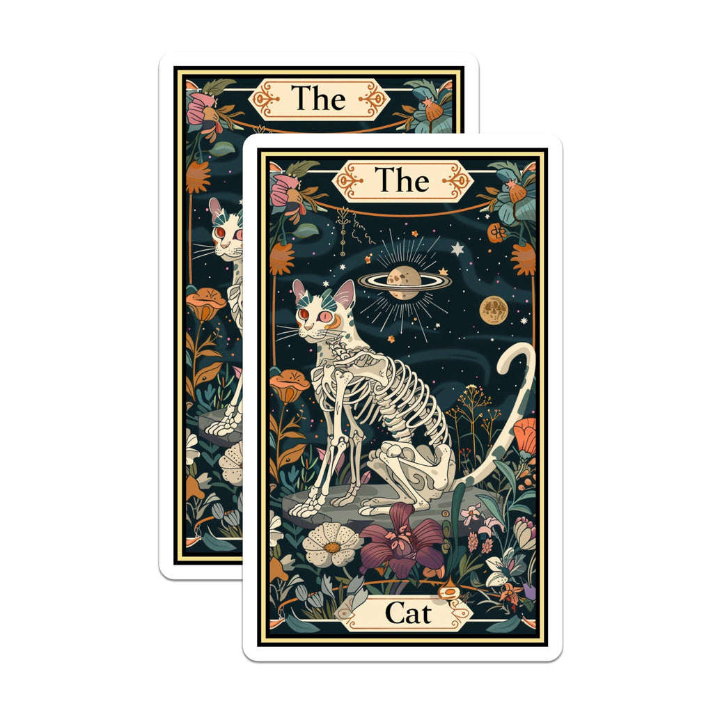 (2 Pack) Cat Skeleton Magnets - Floral Design Magnets - Creepy Cute Accessories - 5" On Longest Side - for Cars, Fridges, Toolboxes - Made in USA - MAG3700