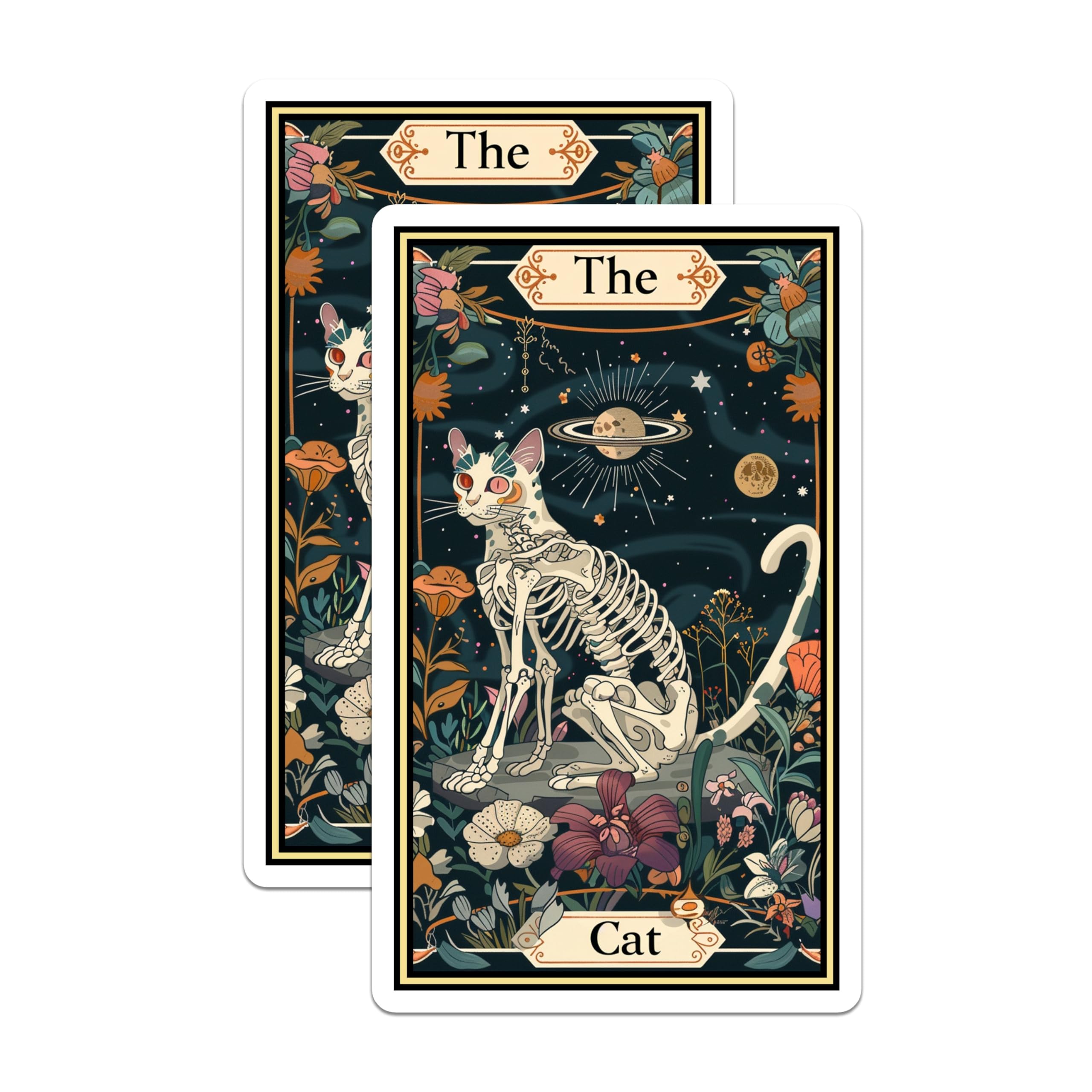 (2 Pack) Cat Skeleton Magnets - Floral Design Magnets - Creepy Cute Accessories - 5" On Longest Side - for Cars, Fridges, Toolboxes - Made in USA - MAG3700