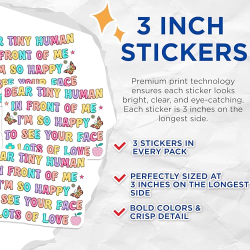 (3 Pack) Dear Tiny Human Decals - Happy Quote Stickers - Positive Affirmations - 3 Inches On Longest Side - Easy Peel & Apply - Made in USA - 3MCS7885