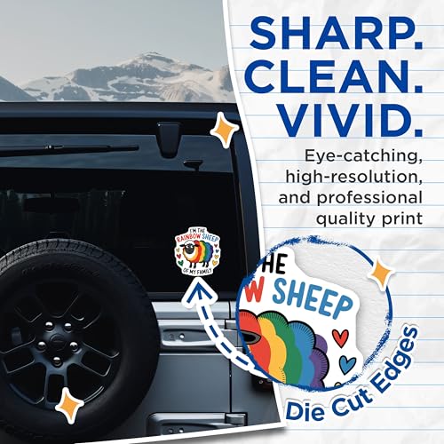 (2 Pack) Rainbow Sheep Stickers - Funny Sheep Decal - Pride Sheep Sticker - 5" On Longest Side - Sticks to Smooth Flat Surfaces - Made in USA - BMCS9165 - Cute Sheep Sticker