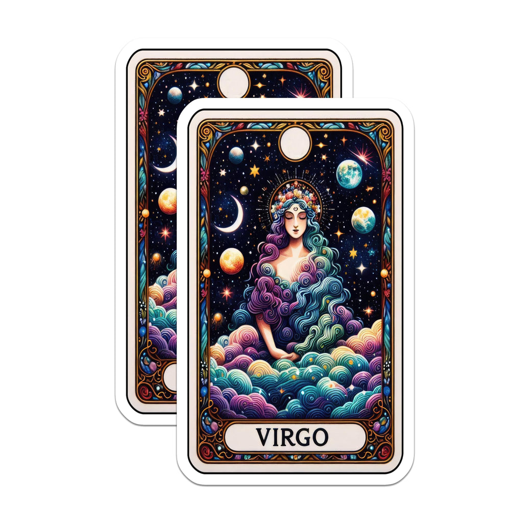 (2 Pack) Horoscope Stickers - Virgo Zodiac Stickers - Astrology Art Stickers - Star Sign Stickers - Celestial Stickers - 5" On Longest Side - Sticks to Smooth Flat Surfaces - Made in USA - BMCS5553