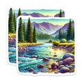 (2 Pack) Mountain River Magnets - Nature Landscape Decoration - Scenic View Home Decals - 5" On Longest Side - Premium Magnet - for Cars, Refrigerators, Toolboxes, Lockers - Made in USA - MAG17175