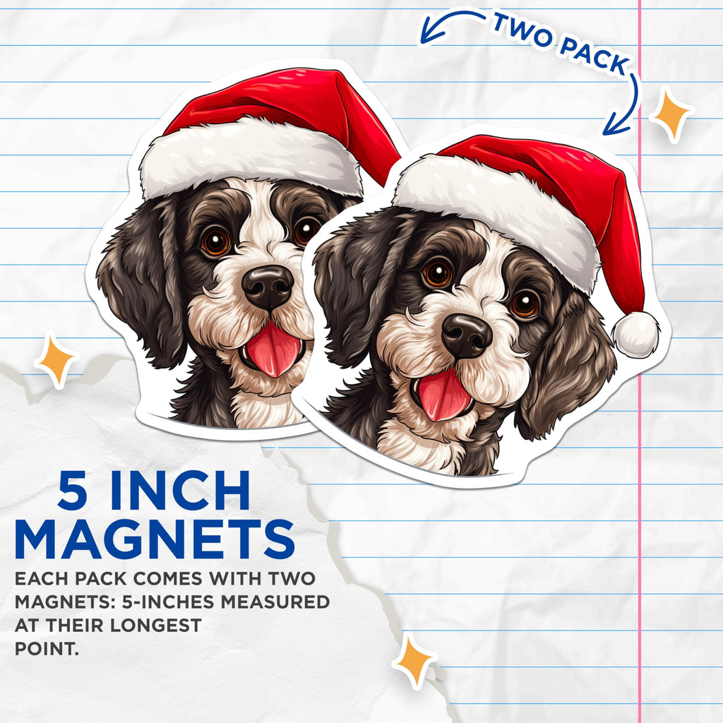 (2 Pack) Christmas Puppy Magnets - Santa Hat Dog Face - Festive Pet Lover Decor - 5 Inches On Longest Side - Thick Durable Magnet - Made in USA - MAG28252