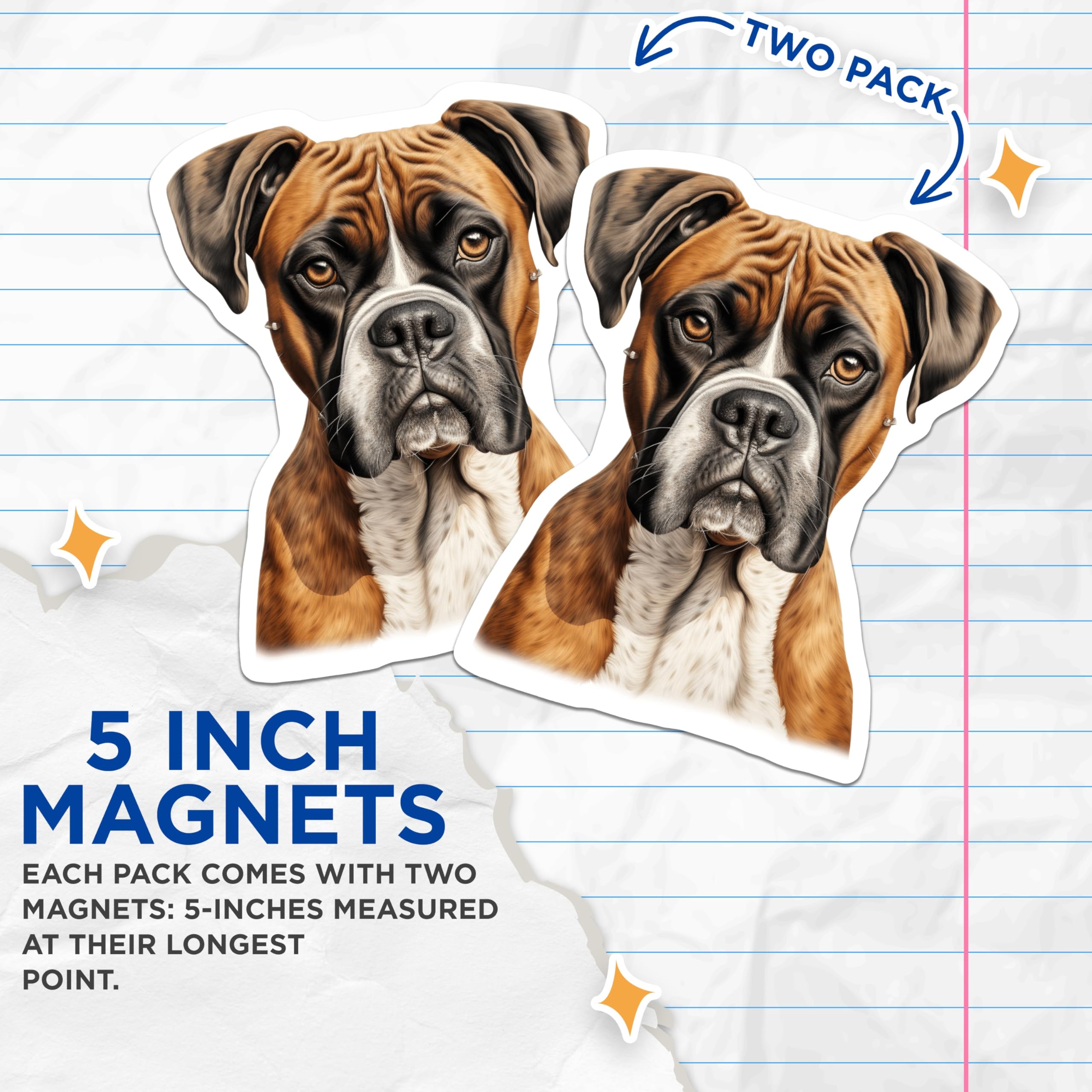 (2 Pack) Boxer Dog Magnets - Fawn Boxer Portrait - Loyal Pet Dog Lover Refrigerator Decor - Breed Specific Kitchen Decor - 5 Inches On Longest Side - Thick Durable Magnet - Made in USA - MAG29431