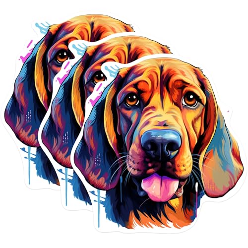 (3 Pack) Bloodhound Decals - Colorful Dog Stickers - Laptop Decal Art - 3 Inches On Longest Side - Easy Peel & Apply - Made in USA - 3MCS0655