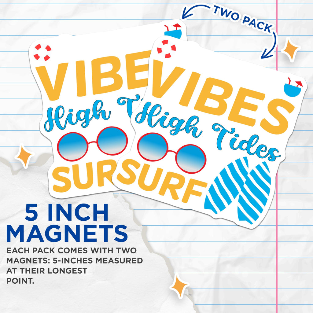 (2 Pack) Beach Vibes Magnets - High Tides Surf Life - Summer Coastal Decor - Tropical Ocean Refrigerator Magnets - 5 Inches On Longest Side - Thick Durable Magnet - Made in USA - MAG20658