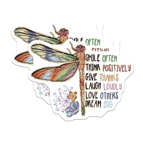 (2 Pack) Inspirational Dragonfly Stickers - Motivational Quote Stickers - Colorful Dragonfly Decal - 5" On Longest Side - Sticks to Smooth Flat Surfaces - Made in USA - BMCS4184