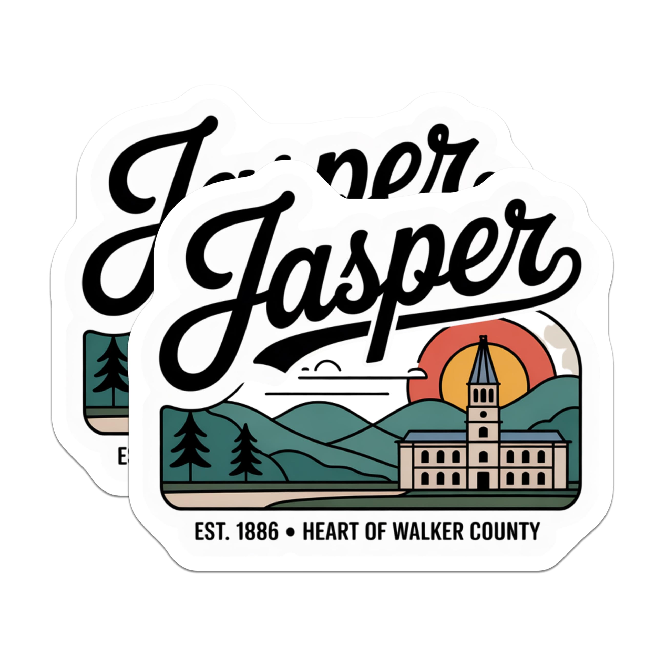 (2 Pack) Jasper Alabama Magnets - Town Landmark - Walker County Souvenir - 5" On Longest Side - Premium Magnet - for Cars, Refrigerators, Toolboxes, Lockers - Made in USA - MAG17455