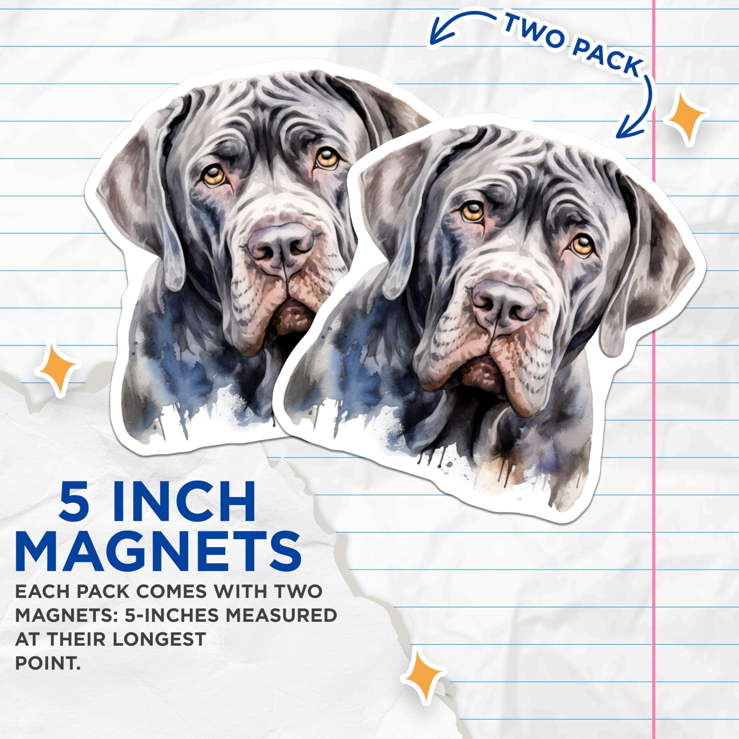 (2 Pack) Neapolitan Mastiff Magnets - Watercolor Dog Art - Animal Lover Fridge Decor - Pet Parent Present - 5 Inches On Longest Side - Thick Durable Magnet - Made in USA - MAG26908