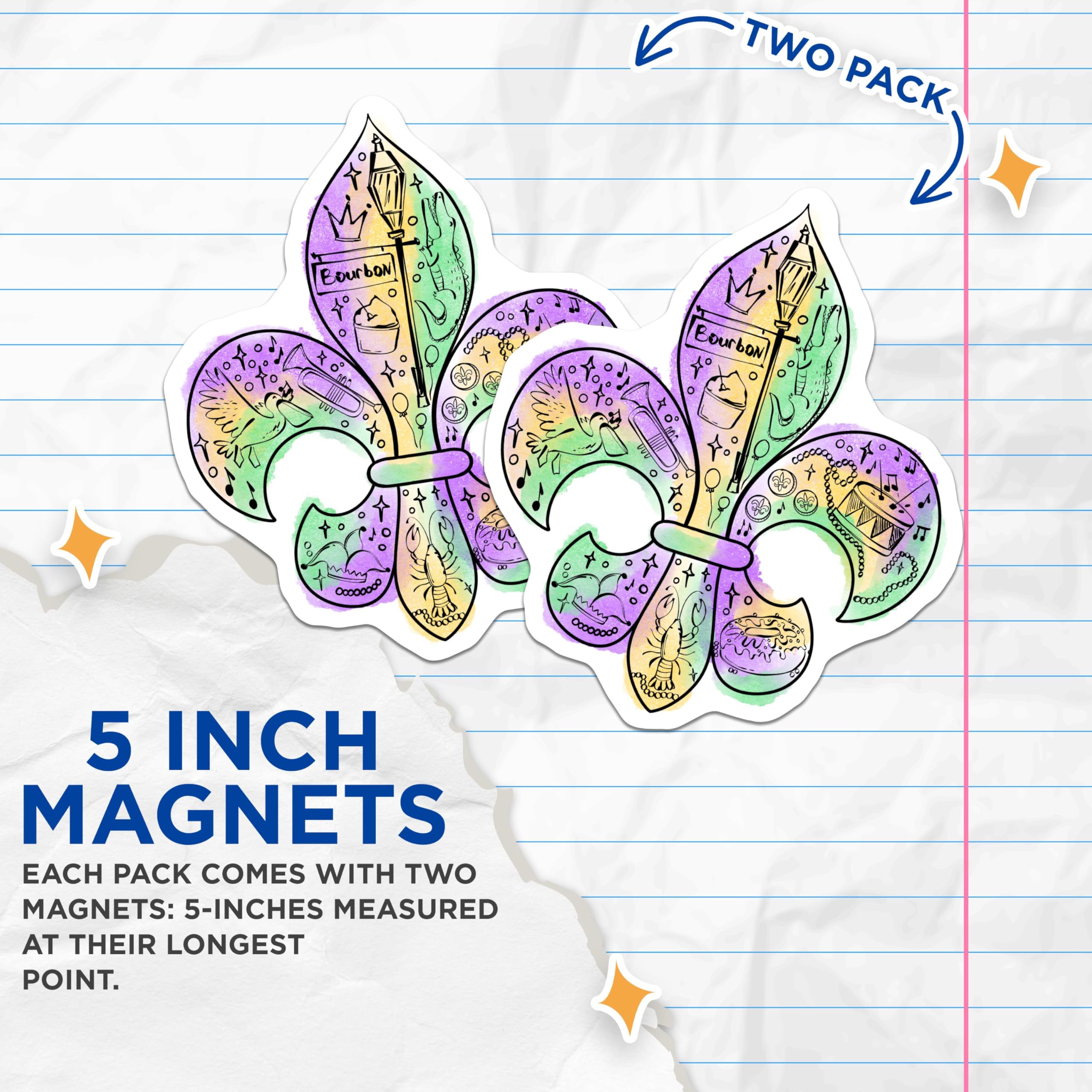 (2 Pack) Fleur De Lis Magnets - New Orleans Icons - French Quarter Symbol - Louisiana - Bourbon Street Art - Jazz Music - 5" On Longest Side - for Cars, Fridges, Toolboxes - Made in USA - MAG3994