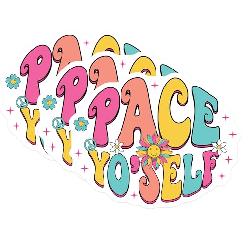 (3 Pack) Pace Yourself Decals - Retro Stickers - Hippie Style Decals - 3 Inches On Longest Side - Easy Peel & Apply - Made in USA - 3MCS7902