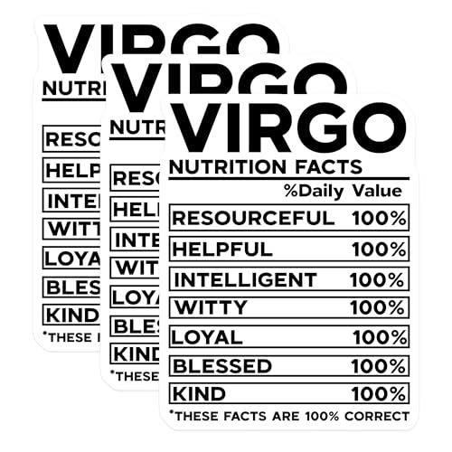 (3 Pack) Virgo Nutrition Facts Decals - Zodiac Sign Sticker - Astrological Signs Decal - 3 Inches On Longest Side - Easy Peel & Apply - Made in USA - 3MCS4319